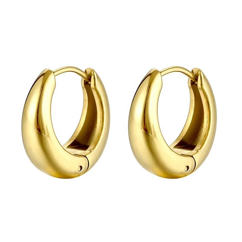 Fashion Custom 18K Gold Plated Stainless Steel Blank Hoop Huggie Earrings-Trendy Party Wedding Engagement Gift Unisex