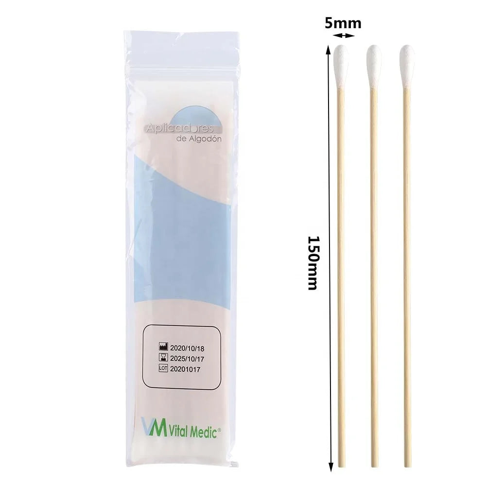 6"  20pcs Single Head High Quality 100% Pure Cotton Long Medical Bamboo Buds