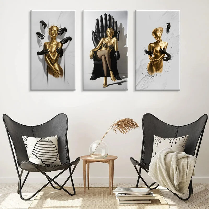 Still Life Art in Gold Watercolor Digital Printing Polyester Canvas Home Wall Decor