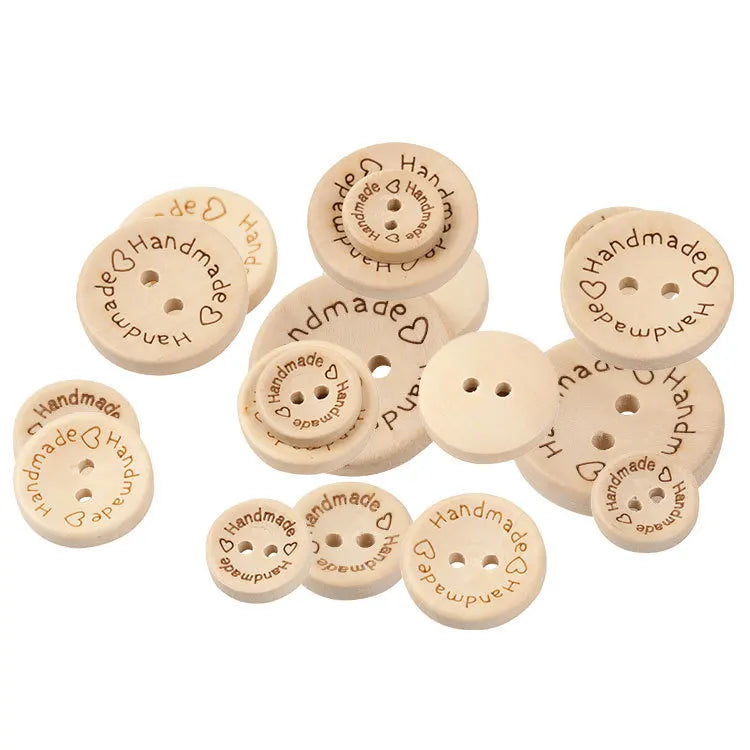 Wood Handmade with love Round Craft Decor Wooden Shirt Sewing Buttons Custom Clothing Accessories Garment Buttons Sewing