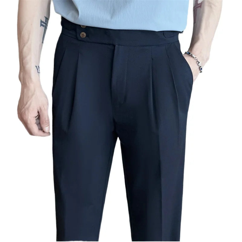 British Retro Men's High-Waisted Khaki Naples Pants Casual High-Draped Straight Style for Spring Plus Size Fabric Material