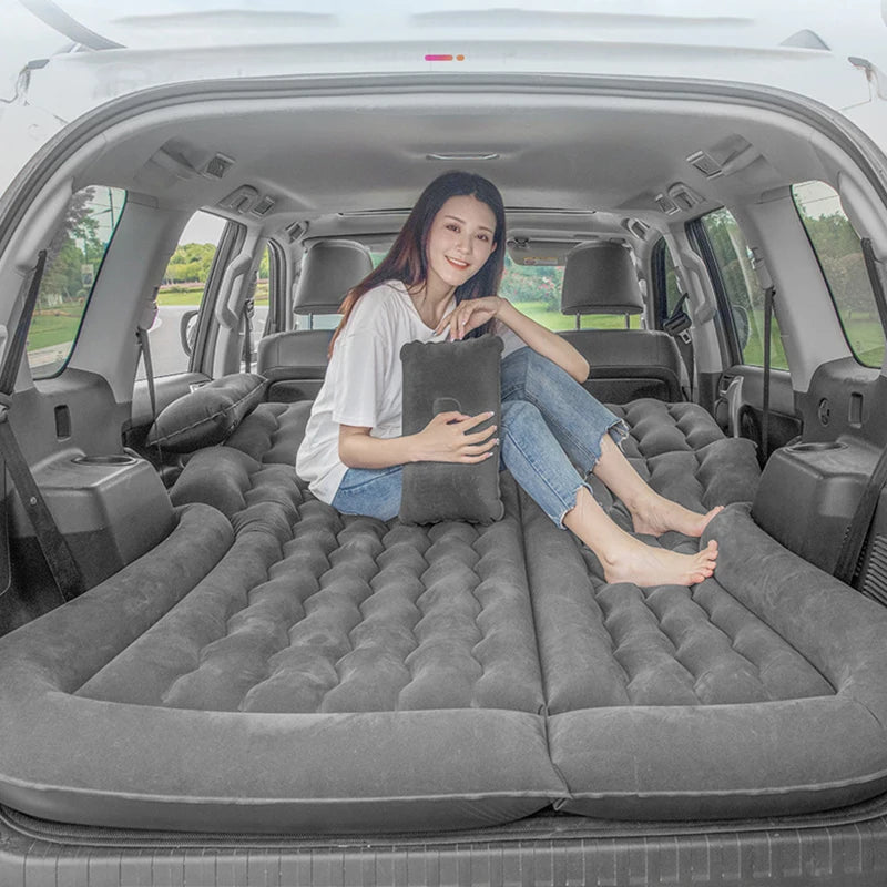 PVC Flocking Suv Car Air Mattress Car Air Bed Travel Inflatable Mattress Hot Sell Large Size Home Furniture Foldable