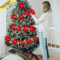 Poinsettia Christmas Garlands and Wreaths Ornaments Artificial Red Flowers String Lights for Home Xmas Tree New Year Decorations