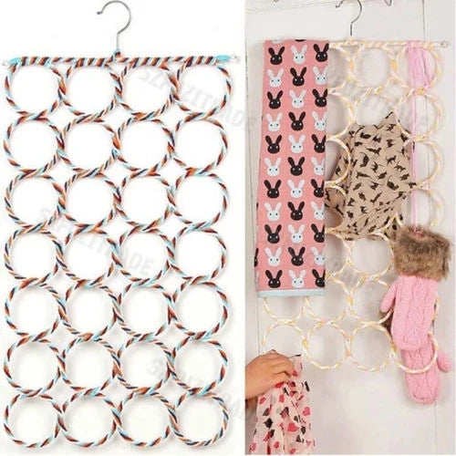 28 Ring Scarf Shawl Scarf Holder Folding Strap Hook Organizer Rattan Wardrobe Storage Shelf Display Rack
