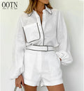 For Women's 2-Piece Lantern Sleeve Loose Blouse & Above Knee Cotton Shorts Streetwear Breathable Summer Set 2023