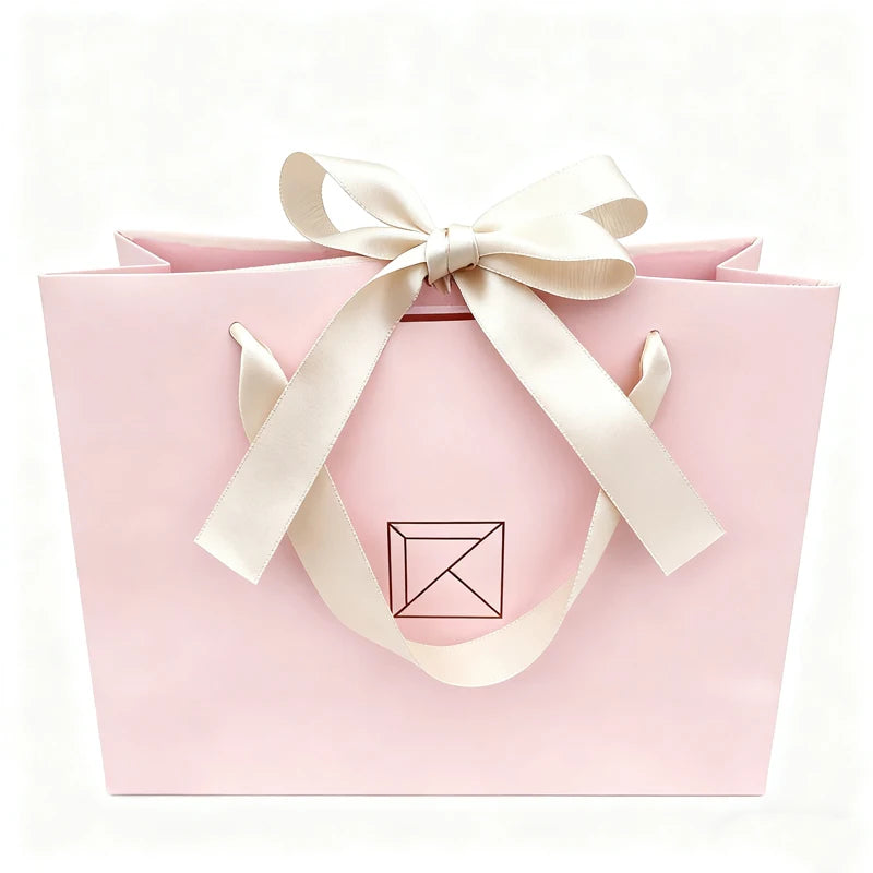 Customized Luxury Ribbon Handle Boutique Shopping Packaging Pink Color Paper Bags With Your Own Logo Gift Bags