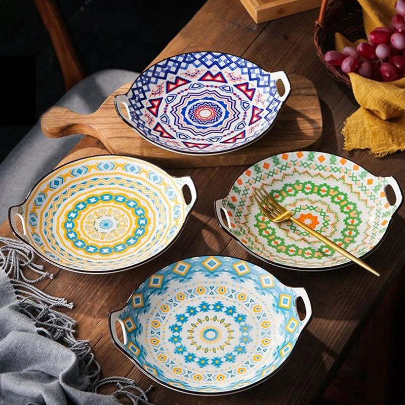Bohemian Ceramic Plate Fruit Steak Plate Dishes Multi-function Dinnerware Set Colorful Dishes