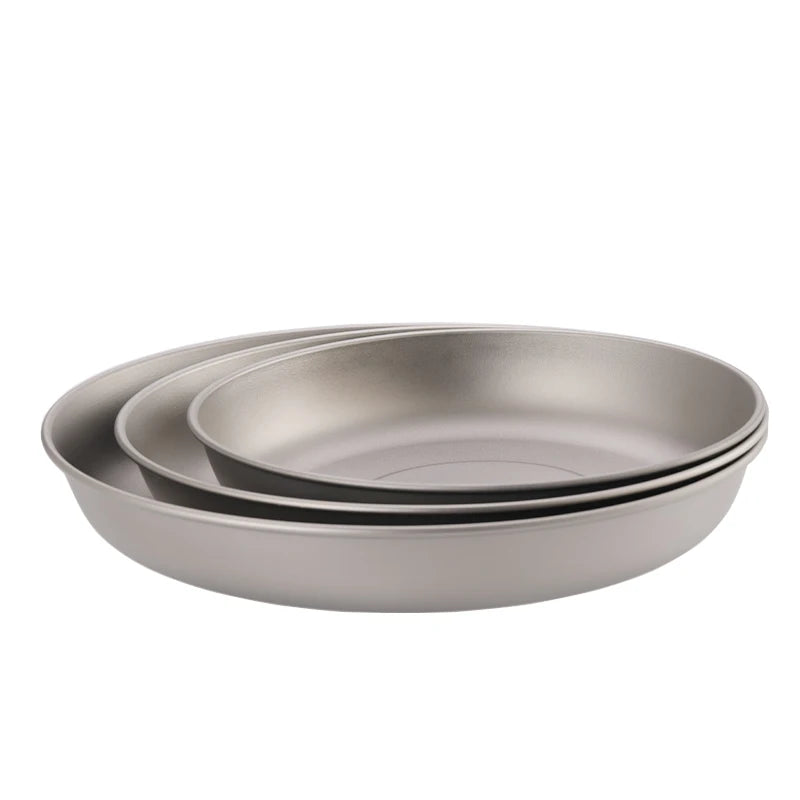 Lightweight Titanium Metal Pan Set for Outdoor Camping Picnic Lightweight Equipment Dishes & Plates