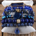 Fashion Bohemian Jewelry 6pcSingle Bracelet Natural Gemstone Crystal Chip Stone Alloy Zircon Bangle Lapis Stack Bracelet Set