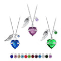 Crystal Heart with Birthstone and Rose Wing Pendant Necklace Memorial Cremation Urn for Ashes Keepsake Jewelry to Men Women