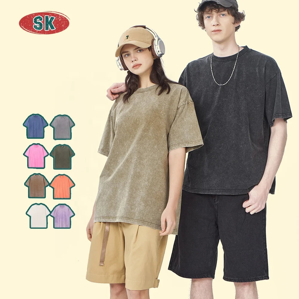 Wholesale Mens T-shirt Distressed Manufacturer Custom Streetwear Oversized Heavyweight Print Cotton Acid Wash Graphic T Shirt