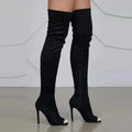 New Arrival Ladies Knee Boots Black Fish Mouth High Stiletto Large Size Elastic Modern Dance Boots Women