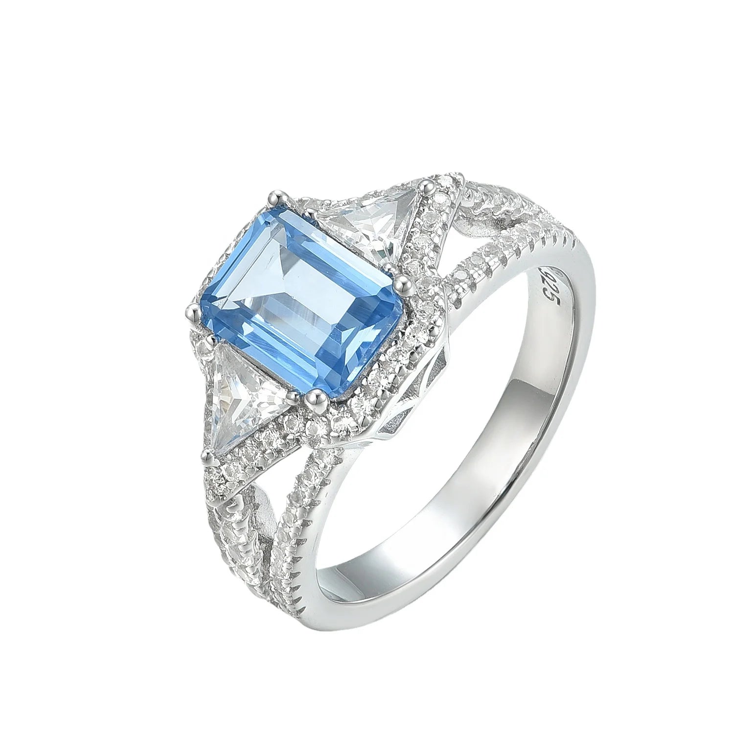 High Quality 925 Silver Emerald Blue Spinel Diamond Halo Wedding Engagement Rings for Women Rhodium Plated Promise Ring Gift