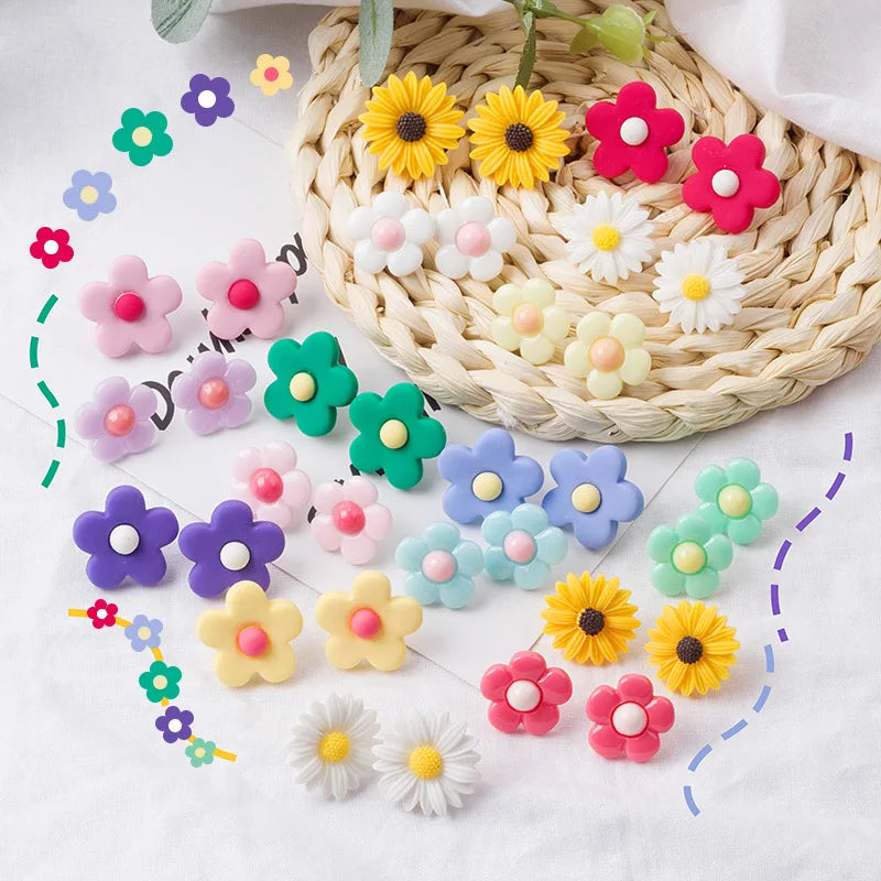 Korean Fashion Colorful Daisy Earrings Cute Small Fresh Handmade Flower Kawaii Earrings for Women