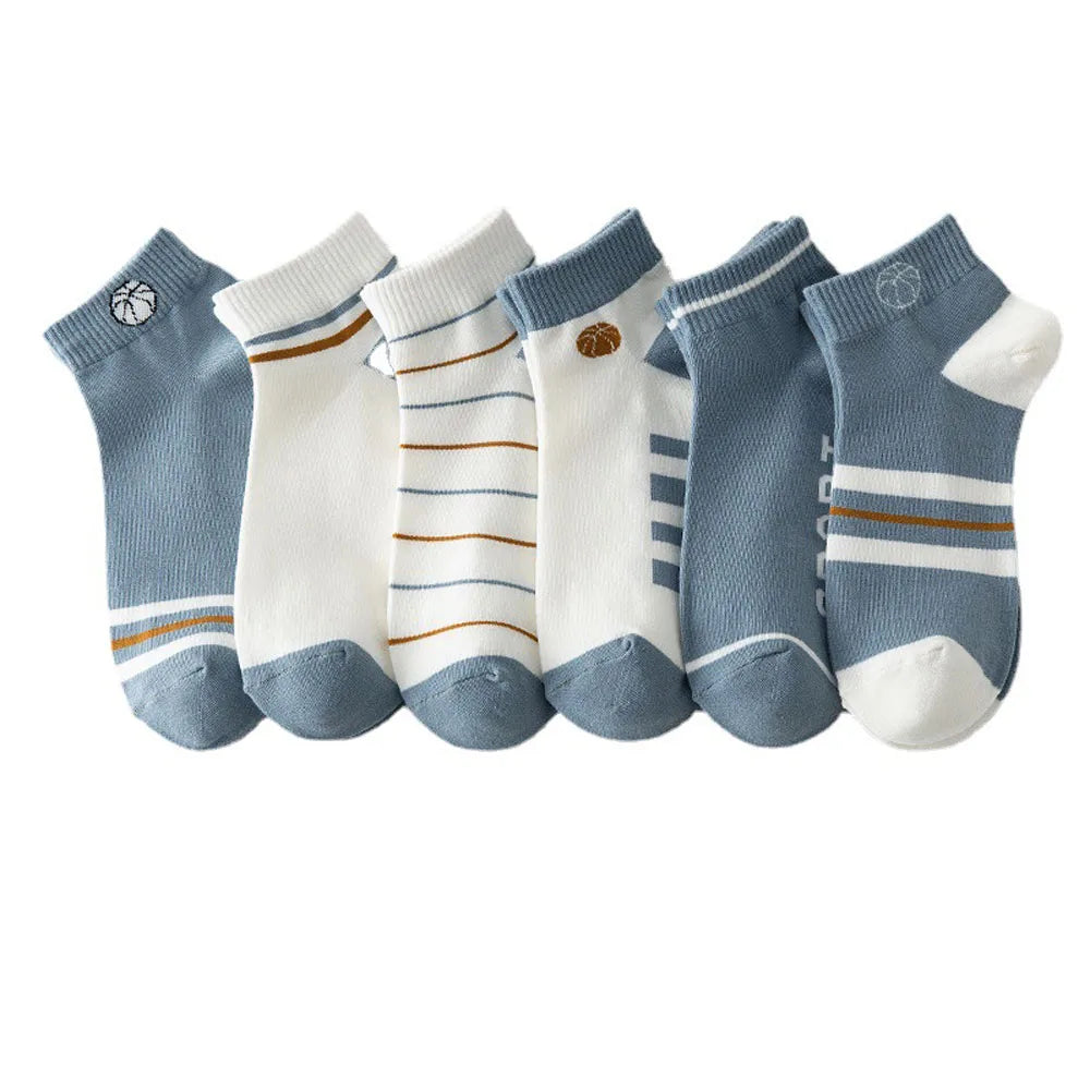 Men's Cotton Ankle Socks Breathable Comfortable Blue White Low Cut Basketball Sports Socks