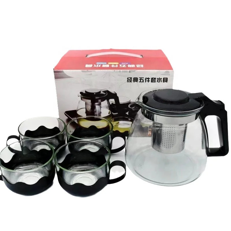 Gift Heat Resistant Plastic Handle Glass Cup Glass Teapot Tea Pot With Stainless Steel Infuser