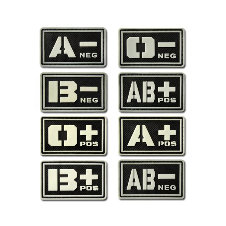 3D PVC Soft Rubber Blood Group Patch Luminous Tactical Patches Badge With Hook