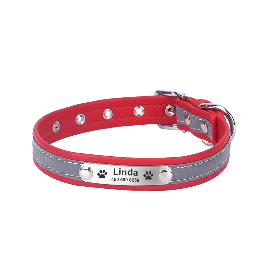 Custom Engraving Logo Solid Personalized Microfiber Dog Cat Collar Sturdy Durable Reflective Tape Leather Dog Collar