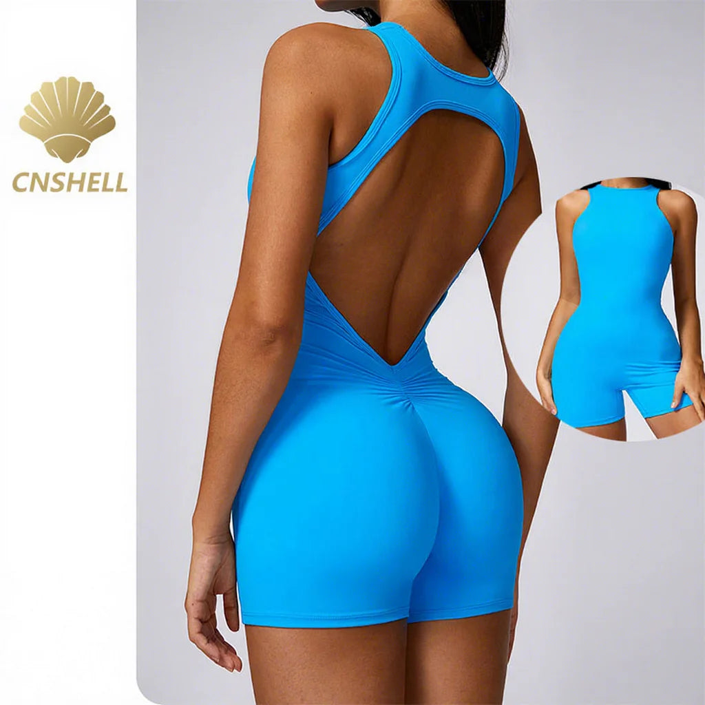 CNSHELL Custom Logo Brushed Fabric Butt-lifting Beautiful Back Skinny Yoga Fitness Running Gym Fitting Bodysuit
