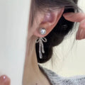 2025 New Trendy South Korea Elegant Simple Bow Grey Stud Drop Earrings Long Dangle Earrings for Women