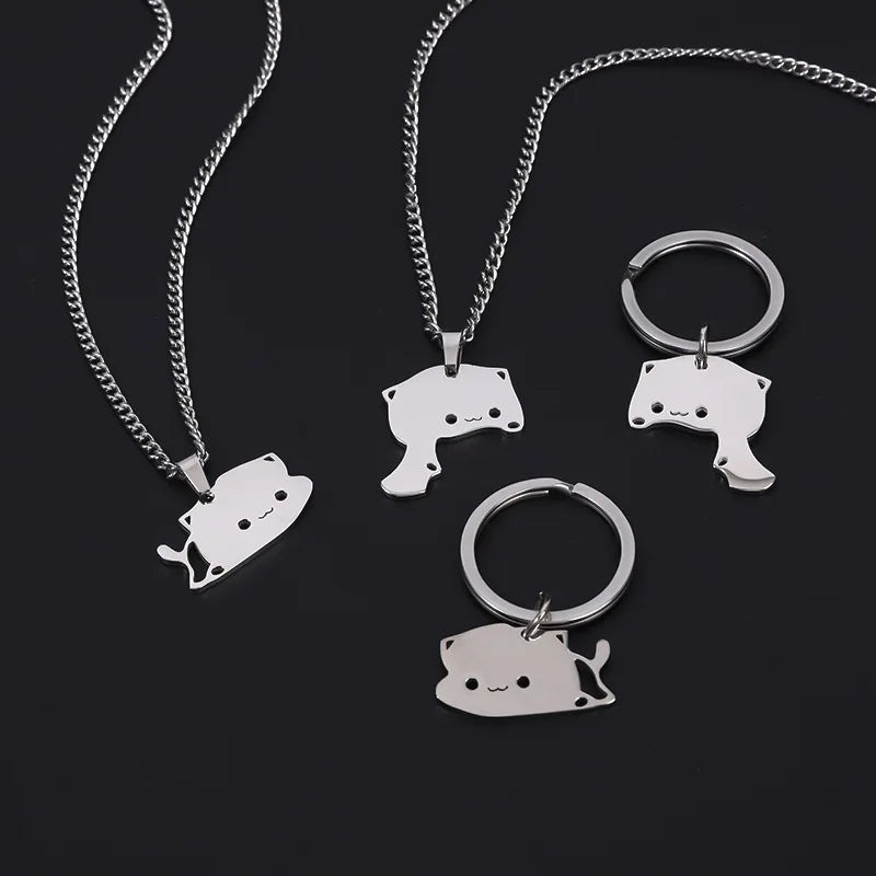 Lovely Lovers Gift Waterproof Stainless Steel Matching Hug Cat Pendant Couple Necklace Jewelry