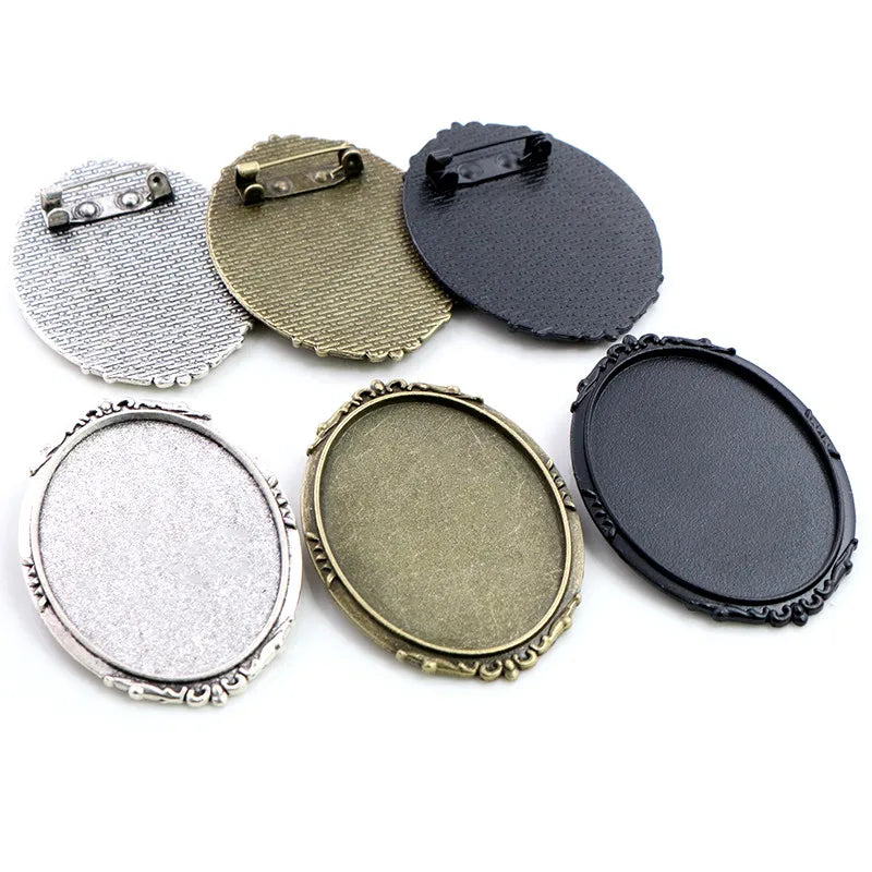 30x40mm Inner Size Vintage Brooch Blank Bezel Trays Antique Silver Plated Bronze Black DIY Brooch Pin Base Setting