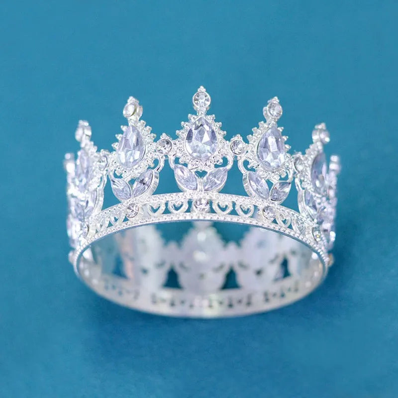 1pc Baroque Style Circle Queen Crown for Women Rhinestone Bridal Tiara Wedding Party Accessory Cake Decoration Tiaras