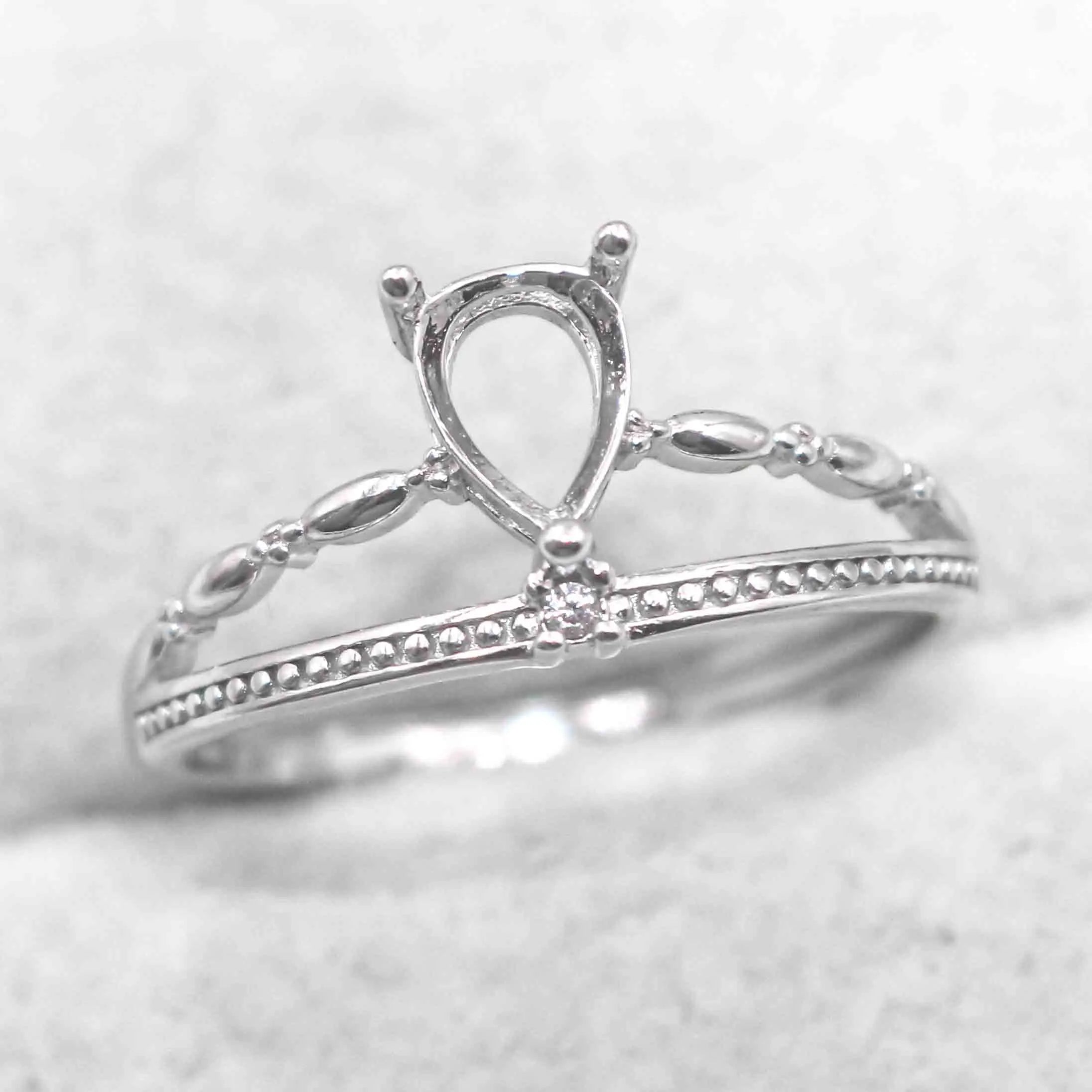 Semi Mount 5*7mm Sterling Silver Ring Pear Shape Empty Blank Support Claws Setting S925 Base Without Center Stone for DIY Inlay