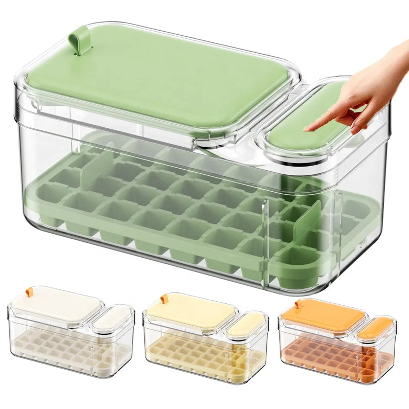 New Style Easy Release Stackable Ice Trays Freezer Pot Plastic 2 Ice Cube Tray Mold and 1 Ice Bucket Box