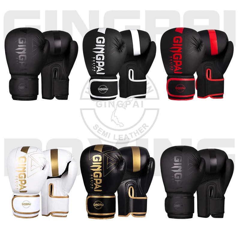 GINGPAI Professional All-Age Leather Boxing Gloves 14 oz Custom Logo Laced Muay Thai MMA Kickboxing Training Including Sandbag