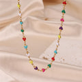 Women's 18K Gold Heart Necklace with Link Chain Colorful Bead Choker Fashionable Stainless Steel Jewelry for Girls