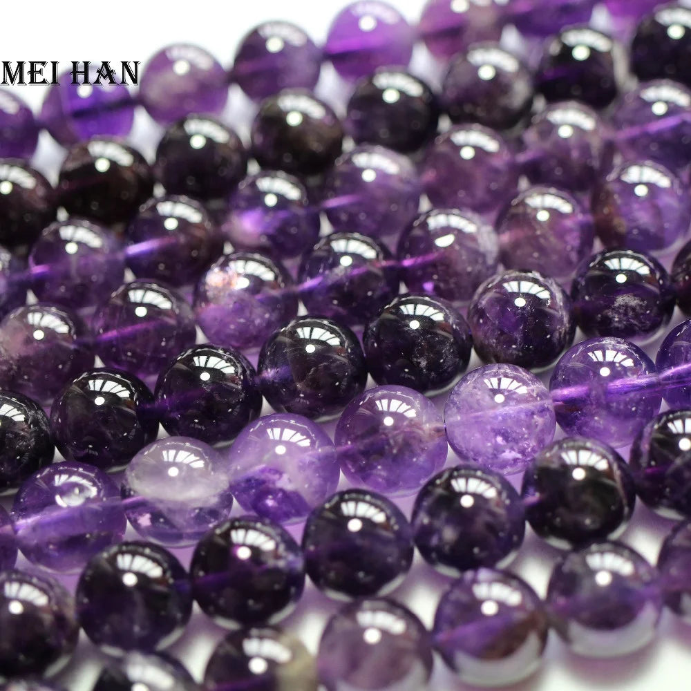Meihan Wholesale Natural  Amethyst Smooth Round Beads for Jewelry Making Design Bracelet DIY