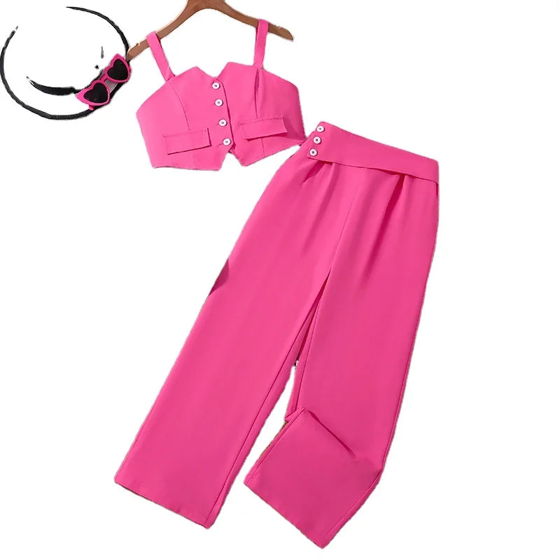 Teenage Clothes Summer Yong Girls Vest Tops and Pants Set for 4-12 Y Children Clothing Set