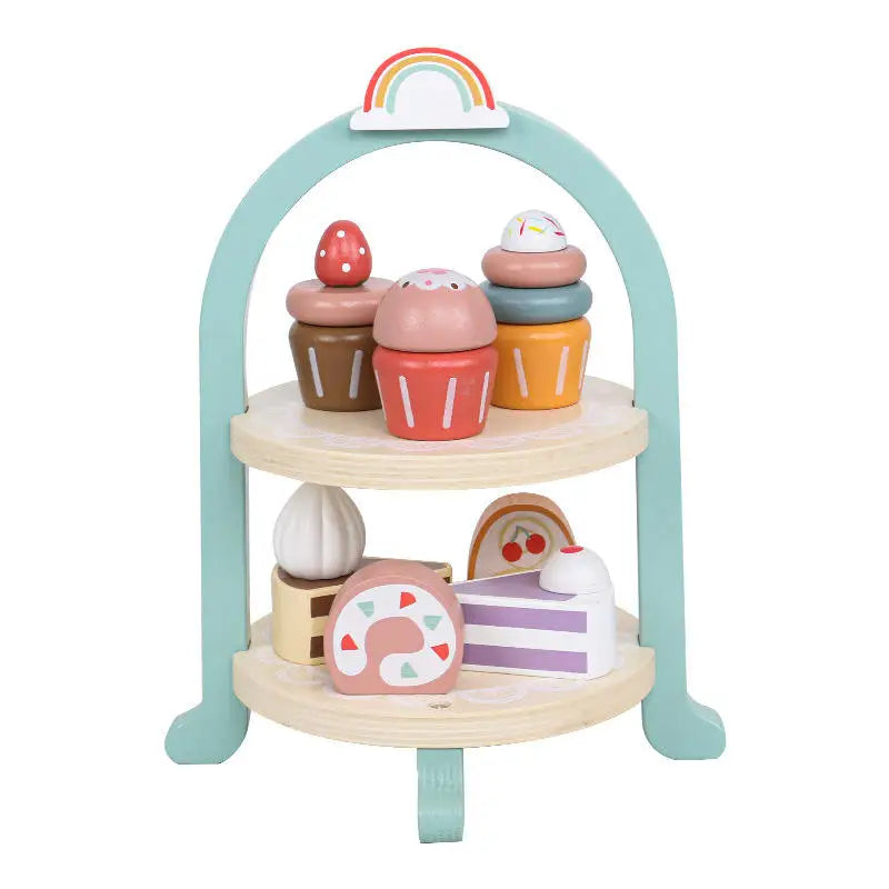 Custom Children Wooden Dessert Cake Tower Educational Pretend Kitchen Toys for Kids