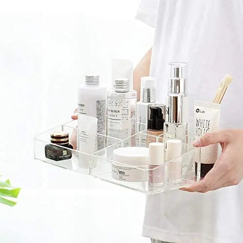 Clear Makeup Organizer 9 Spaces Vanity Organizer Cosmetic Display Cases for Lipstick Makeup Brushes and Skin Care Products
