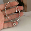 Heart and Disc Pendant Bracelets 925 Sterling Silver Small Cylinder Beaded Bracelets for Women