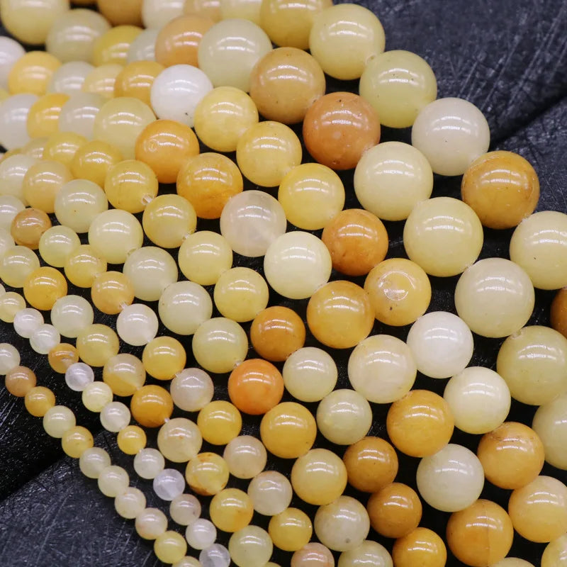 Hot Selling Round  Beads for Jewelry Making Natural Smooth Yellow Jade Aventurine Round Loose Beads