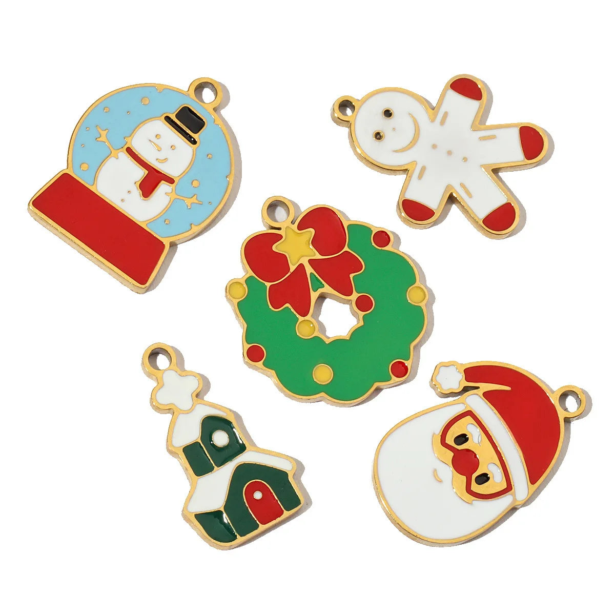 Enamel Pendant Santa Snowman New Christmas Stainless Steel Jewellery Making Raw Materials Charms for Resin Art