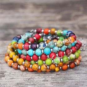Fashion Multi Colors Natural Imperial Jasper 6mm Beads Bracelets Stainless Steel Spacer Unisex Women Men's Minimalist Jewelry