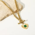 Lateefah Popular Stainless Steel OT Buckle Cuban Chain Inlaid Green Agate Heart Pendant Necklace