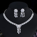 2 Row Cubic Zirconia Water Drop Tassel Fashion Wedding Bridal Pageant Necklace and Earrings Luxury Dubai Indian Jewelry Sets