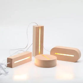 Wholesale Round and Square Warm White Light Wooden LED Base Custom Led Lamp Base for 3d Led Night Light With Abs Acrylic Card
