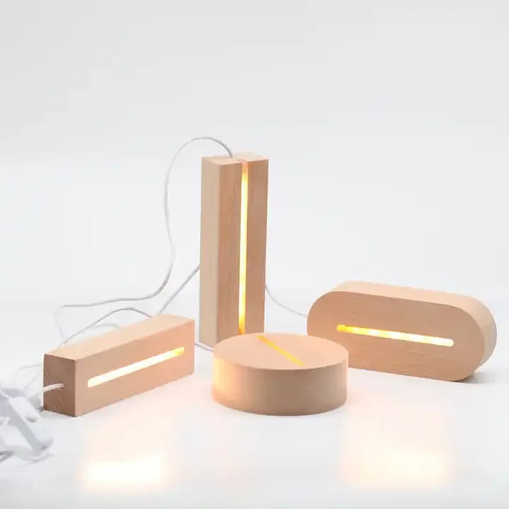Wholesale Round and Square Warm White Light Wooden LED Base Custom Led Lamp Base for 3d Led Night Light With Abs Acrylic Card
