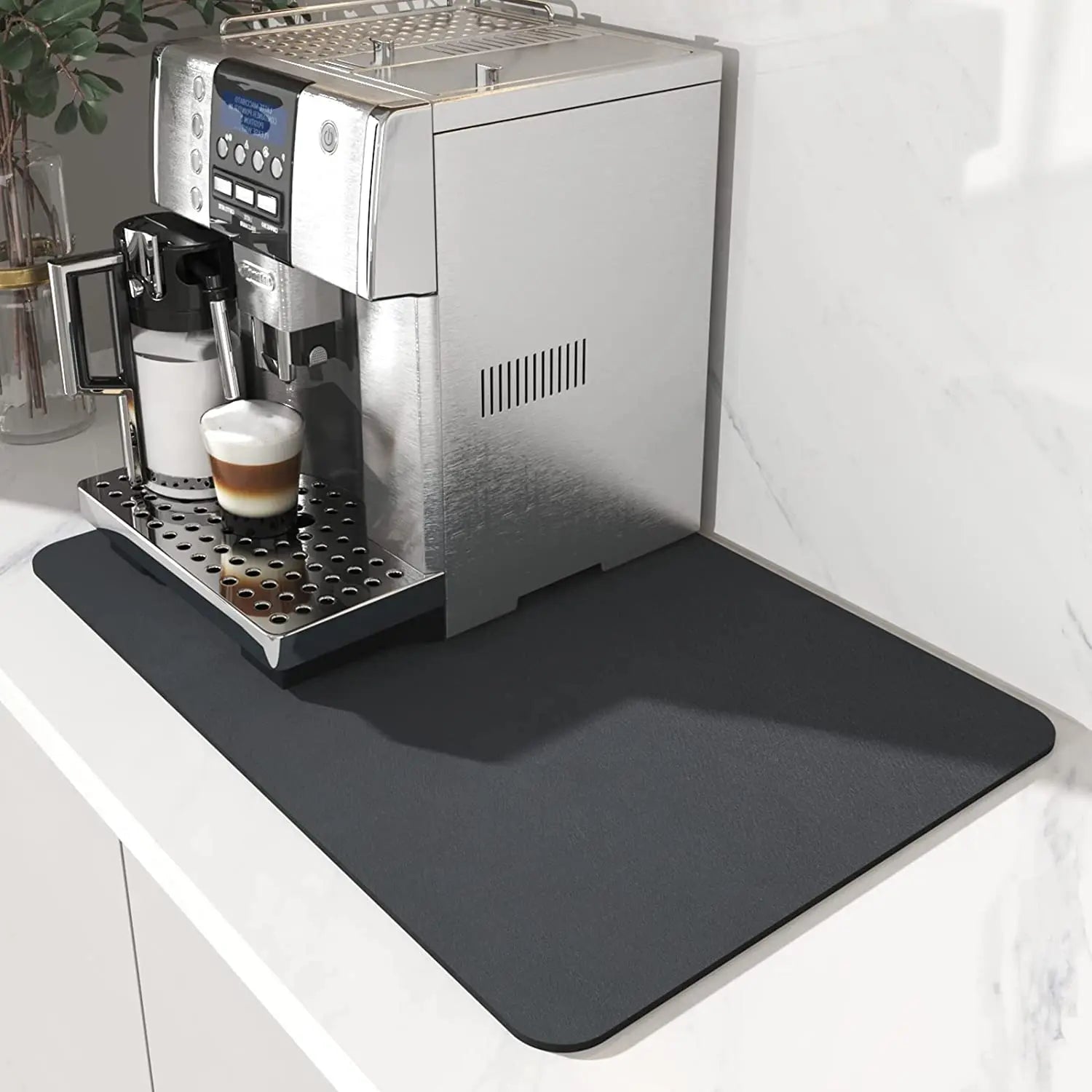 Premium Silicone Dual-Zone Design Coffee Mat with Raised Edges Quick Clean Coffee Station Mat Coffee Bar Mat for Countertop