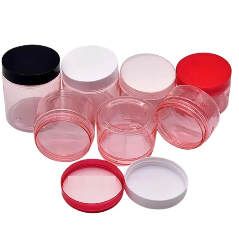 100ml 120g 150g 200ML 250g Empty Pot Cream Wax Food Tea Packaging Container Transparent Pink PET Plastic Jars with Colored Lids