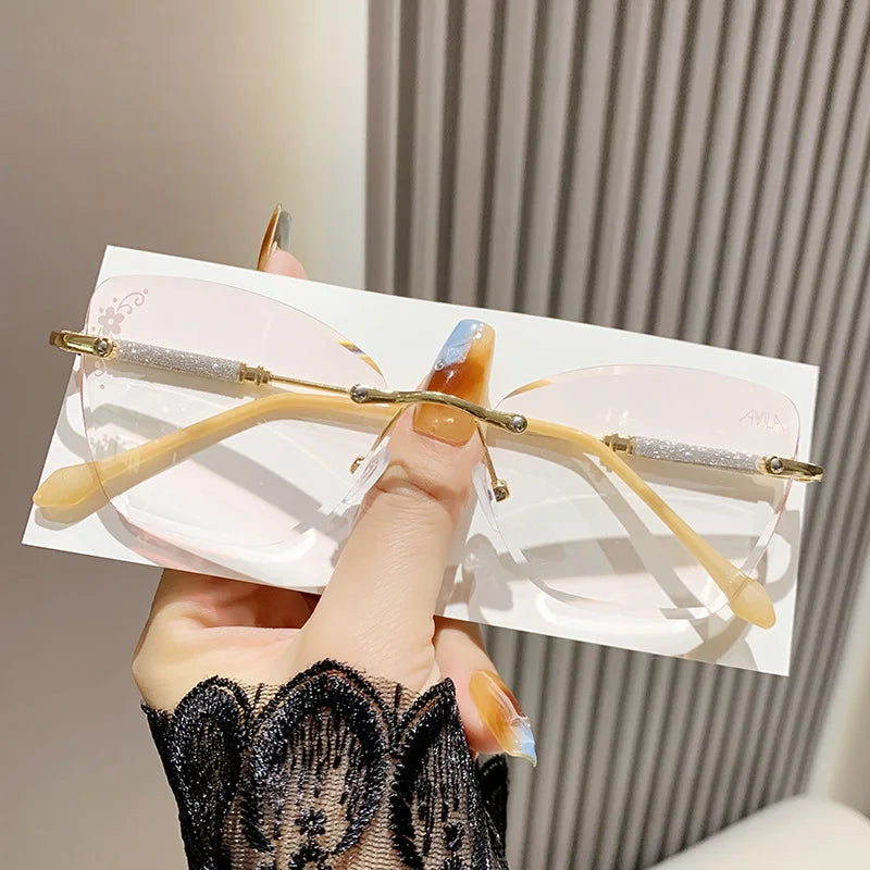 2025 Fashionable Cut Rim Diamond Glasses Unisex Rimless Computer Women Frameless Photochromique Anti Blue Light Eyeglasses