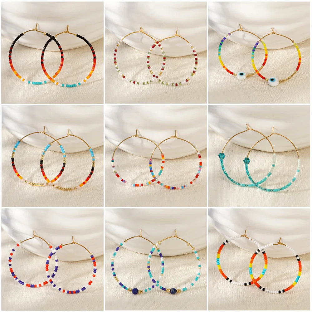 Miyuki Beaded Hoop Earrings for Women Classic Y2K Accessories with Natural Stone Beads Colorful Fashion Jewelry Gift