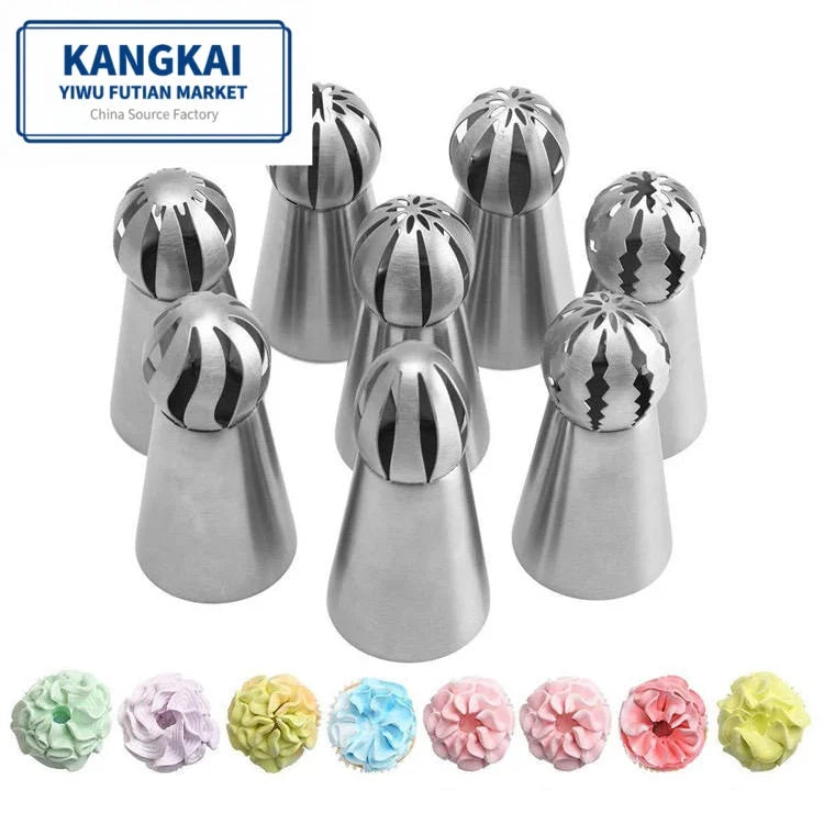 8pcs Bag Kitchen Ball Shape Bakeware Piping Nozzles Stainless Steel Cake Piping Tips Sets Food Contact Safe Eco-Friendly