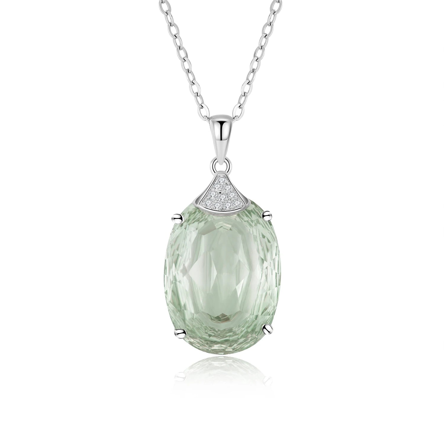 YBO Luxury 925 Sterling Silver Crystal Necklace with Zircon Green Natural Gemstone Fine Jewelry for Women-Wholesale