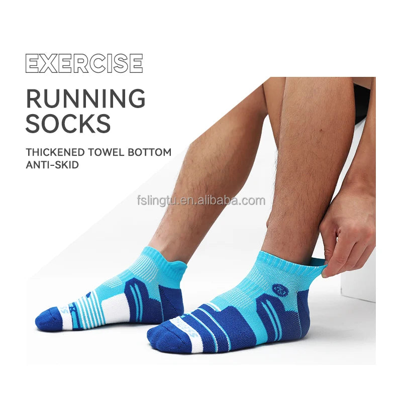 LINGTU Ankle Running Socks Power Stride Tab Men'S Ankle Socks Thick Cushioned Athletic Socks for Walking Workout